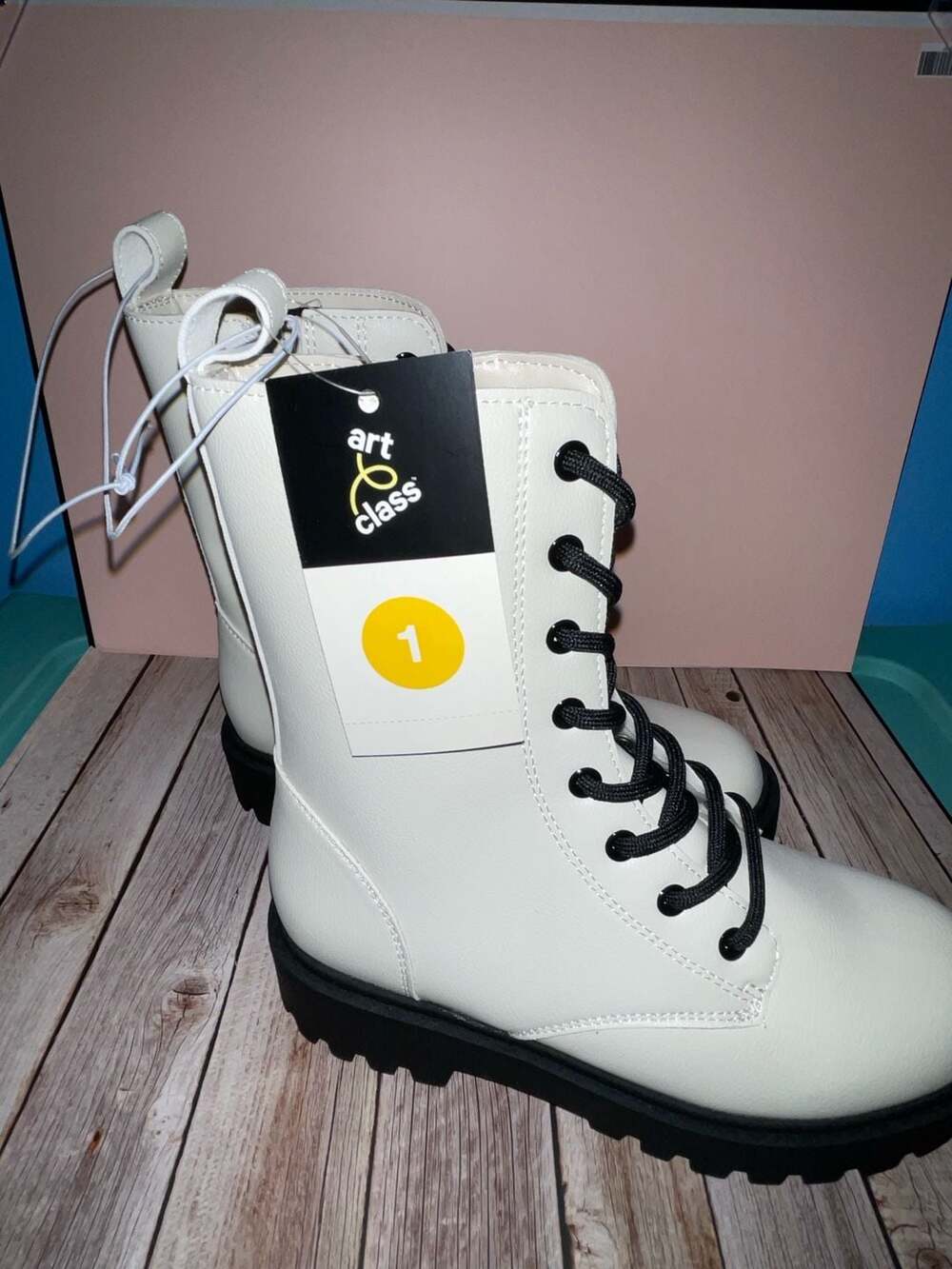 Art Class Girls' Khari Lace-Up Combat Boots with Side Zipper - Cream/White - Picture 5 of 5
